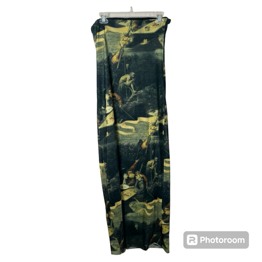Commense Art Print Dress Strapless Long Mesh Dress Lined Size XL